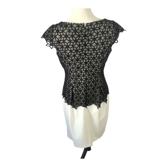 Adrianna Papell Black Lace Overlay Short Sleeve Peplum Knee Length Dress Sz 6 - Picture 5 of 16